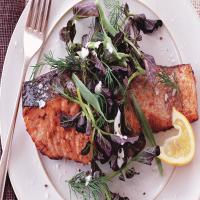 Salmon with Lemon-Pepper Sauce and Watercress-Herb Salad_image