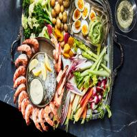 Shrimp and Crudite Platter with Two Sauces_image