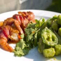 Bacon-Wrapped Shrimp With Chunky Tomatillo Salsa and Tomato Vina image