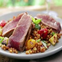 Grilled Tuna with Grilled Ratatouille Couscous and Deconstructed Pesto image