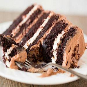 SIX-LAYER CHOCOLATE CAKE WITH TOASTED MARSHMALLOW FILLING & MALTED CHOCOLATE FROSTING_image