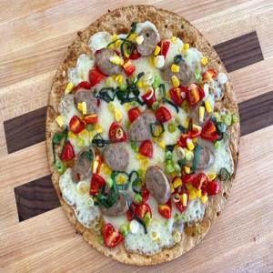 Summer Pizza with Corn, Tomatoes and Sausage image