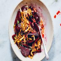 Beet Salad with Pickled Mushrooms and Caramelized Shallots image