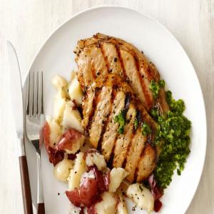 Pork Chops With Smashed Potatoes and Chimichurri Sauce_image
