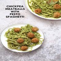 Pesto Spaghetti with Vegan Meatballs (Chickpea Walnut Meatballs)_image