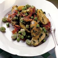 Salad of new potatoes with pancetta, broad beans & mint image