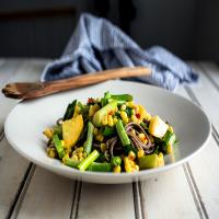 Stir-Fried Baby Squash, Long Beans, Corn and Chiles With Soba Noodles image