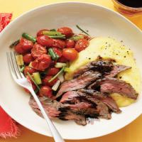 Balsamic Skirt Steak with Polenta and Roasted Tomatoes_image