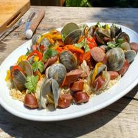 Clams with Sausage and Peppers over Rice Pilaf image