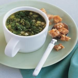 Green Onion And Watercress Soup With Cheese Croutons image
