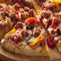 Sausage Pizza with Roasted Peppers and Onions image