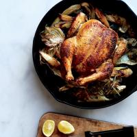 Skillet Roast Chicken with Fennel, Parsnips, and Scallions image