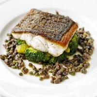 Pan-fried sea bass with citrus-dressed broccoli image
