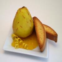 Poached Pears in Saffron Citrus Syrup image