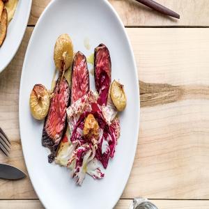 Seared Bavette Steak With Caramelized Cipolline Onions And Radicchio in Red Wine Vinaigrette_image