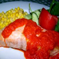 Broiled Salmon with Sweet Red Pepper Sauce image