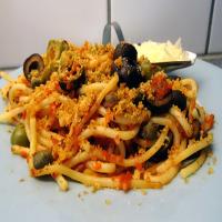 Pasta With Tomatoes, Capers, Olives and Breadcrumbs image