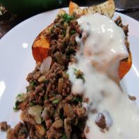 Butternut Squash With Lebanese Spiced Ground Beef and Garlic Yog image