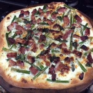 Pizza with Ham, Asparagus, and Ricotta image