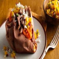 Jamaican Loaded Baked Sweet Potatoes with Pulled Pork and Mango Rum Salsa image