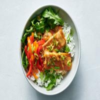 Baked Tofu With Peanut Sauce and Coconut-Lime Rice image