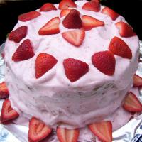 Rich White Cake With Strawberry Frosting image