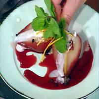 Red Wine Poached Anjou Pears Stuffed with Mascarpone image