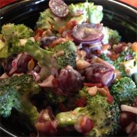 Broccoli Salad with Red Grapes, Bacon, and Sunflower Seeds image