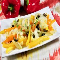 Sauteed Bell Peppers and Onion with Olives and Meyer Lemon image