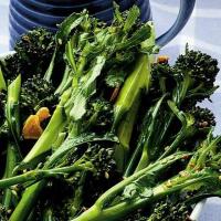 Purple sprouting broccoli with garlic & sesame image
