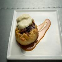 Cherry Brown Butter Crostata with Vanilla Ice Cream and Caramel Sauce image
