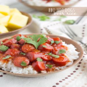 BBQ Hot Dogs over Rice_image