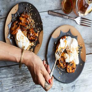 Grilled Apricots with Almond Cream and Fregolotta image