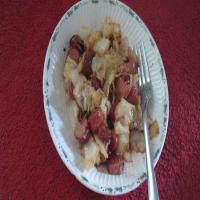 Fried cabbage and Hot dogs_image