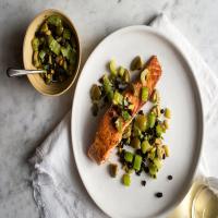 Pan-Seared Salmon With Celery, Olives and Capers image