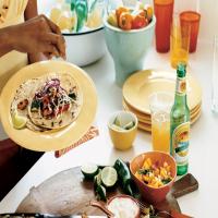 Spice-Rubbed Chicken and Vegetable Tacos with Cilantro Slaw and Chipotle Cream image
