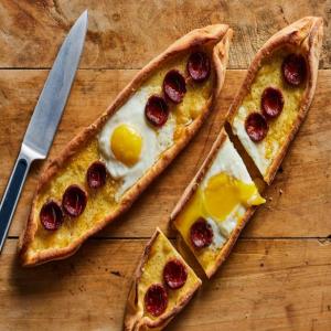 Turkish Pide with Eggs and Sucuk image