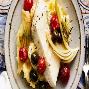 Oil-Poached Halibut With Fennel, Tomatoes, and Mashed Potatoes_image