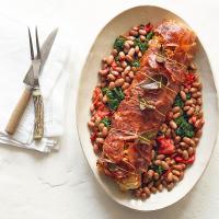 Jamon-wrapped cod with borlotti bean stew_image