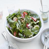 Spinach Salad with Pickled Strawberries and Poppy Seed Dressing image
