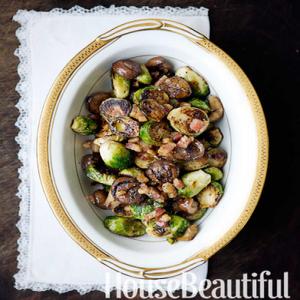 Vegetable Side: Roasted Maple Brussel Sprouts with Pancetta & Chestnuts Recipe - (4.5/5)_image