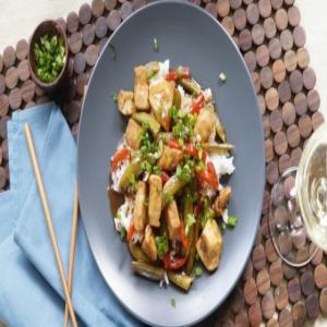 Szechuan Chicken, Peppers, and Peas on Rice Recipe_image