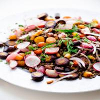 Roasted Carrot Lentil Salad with Radishes and Tahini Dressing_image