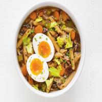 Mushroom Noodle Soup with Soft-Boiled Eggs image