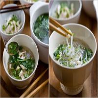 Meal in a Bowl With Chicken, Rice Noodles and Spinach image