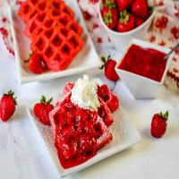 Red Sweetheart Waffles With Strawberry Sauce_image