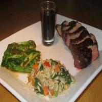 Duck Magret With Bok Choy and Vegetable Fried Rice_image