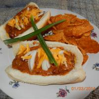 Cheesy Slow Cooker Chili Dogs image