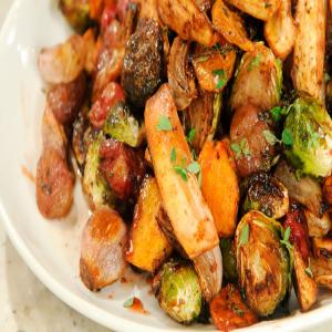 Roasted Fall Salad with Parsnips, Brussels Sprouts, and Grapes_image