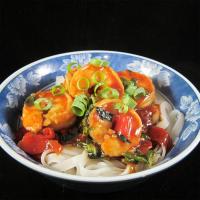 Shrimp Stir Fry with Bok Choy, Diced Tomatoes, and Rice Noodles image